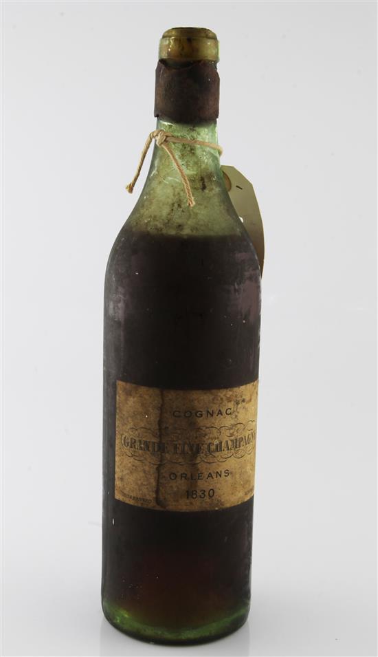 One bottle of Grande Fine Champagne Cognac, Orleans, 1830,
